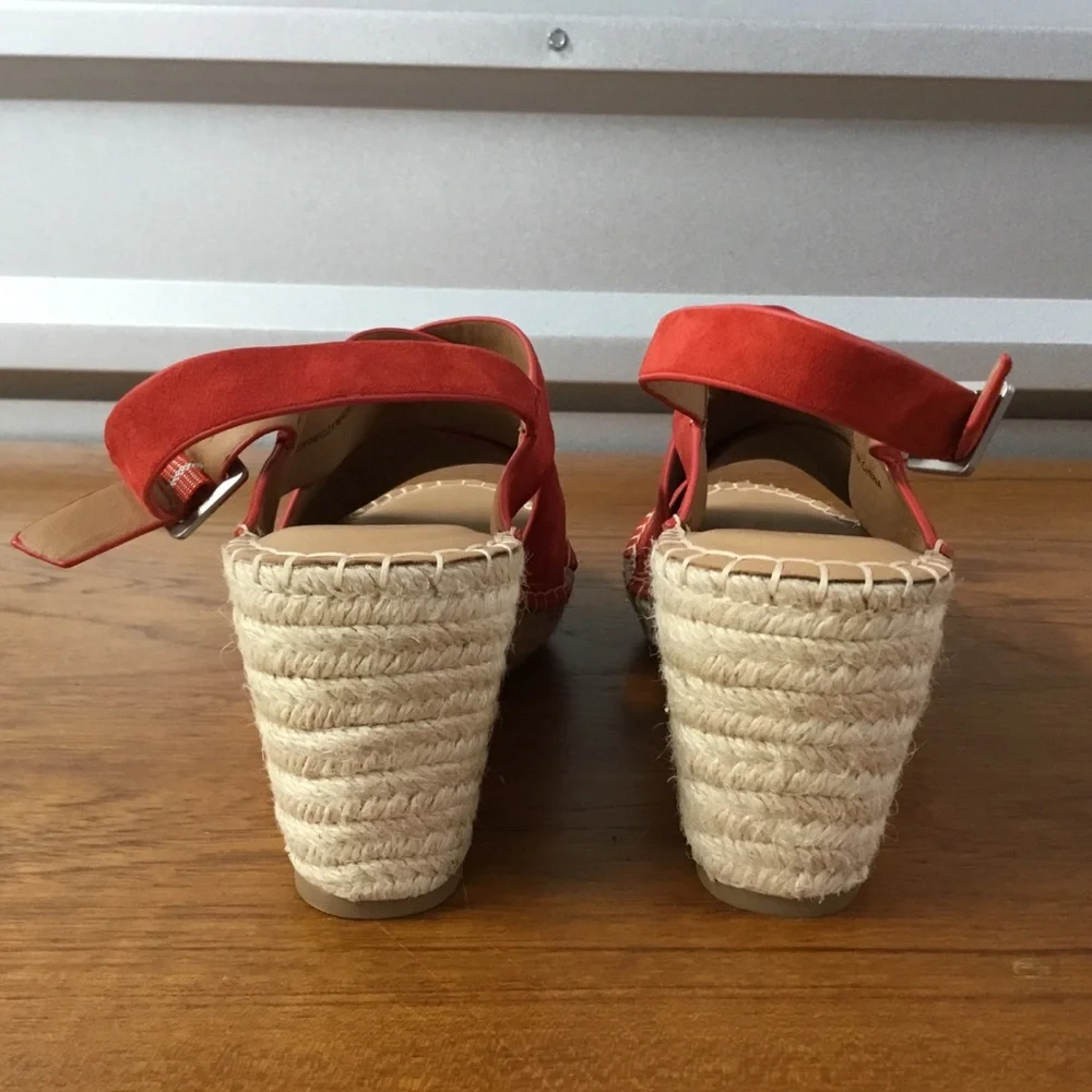 Gentle Souls Women Claudia Red Leather Wedge Espadrilles Sandal Size 9.5